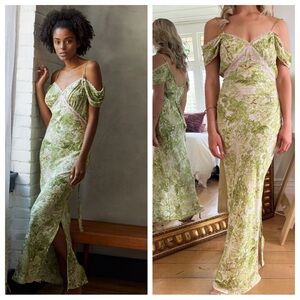 Anthropologie Dress Womens Small Green Maxi Floral Lace Sheer Fairy Festival NEW